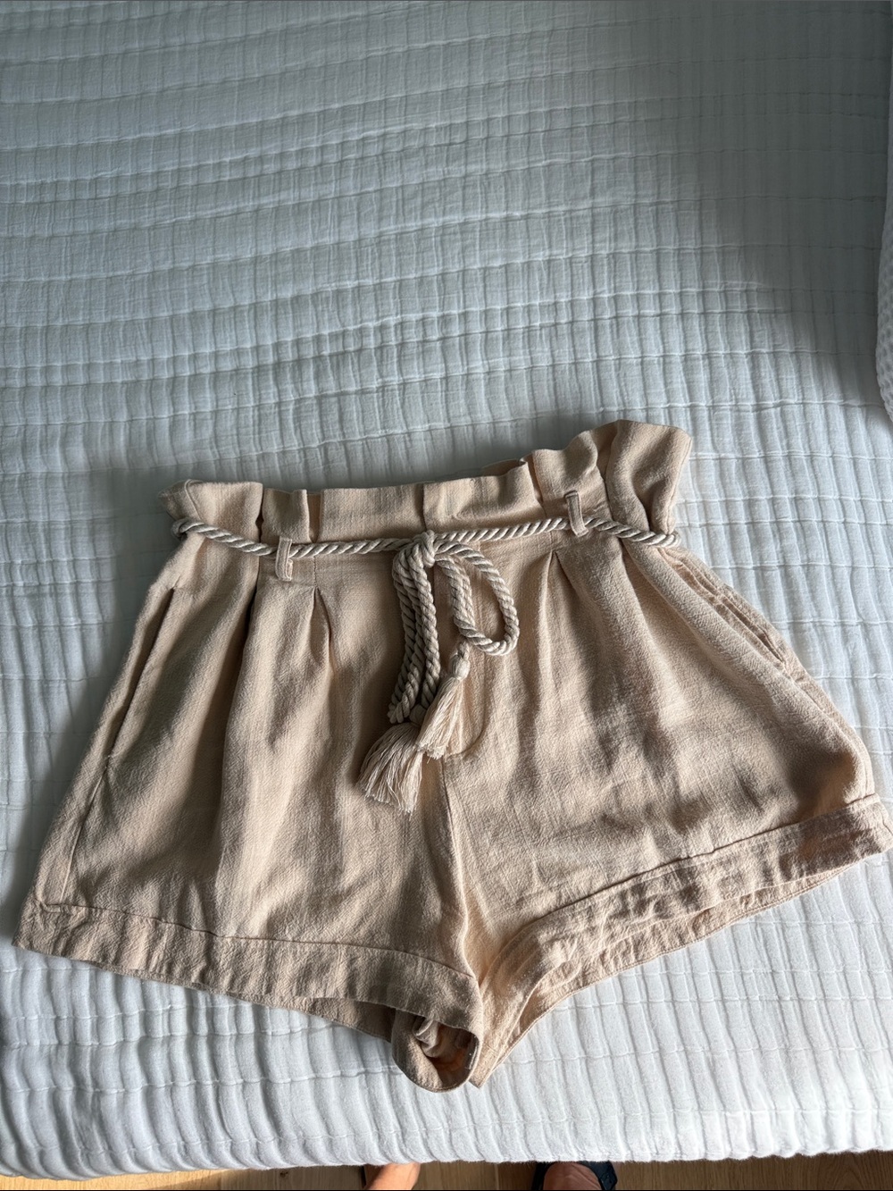 MINKPINK Cream Paperbag Waist Shorts with Rope Tie